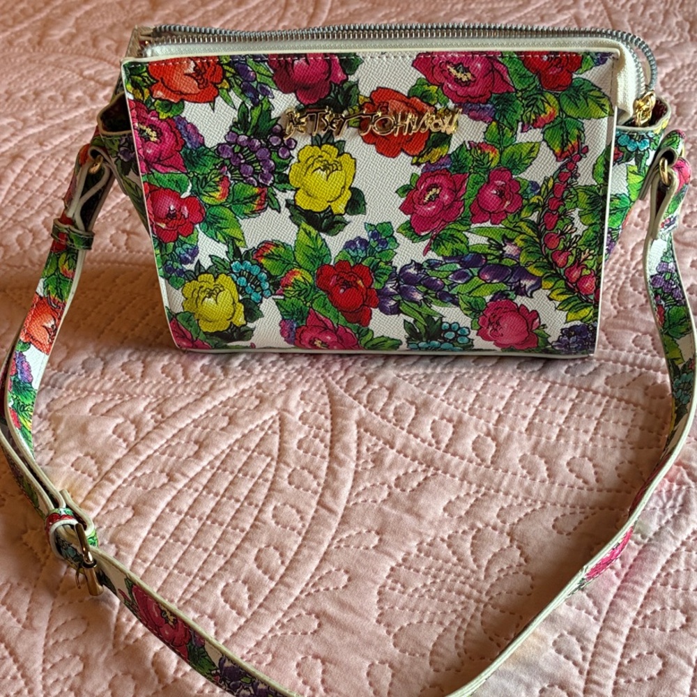 Betsey Johnson White Floral Multicolor Crossbody Bag